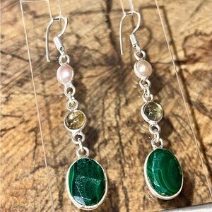 Faceted Green Malachite & Labradorite Earrings 2 1/2”